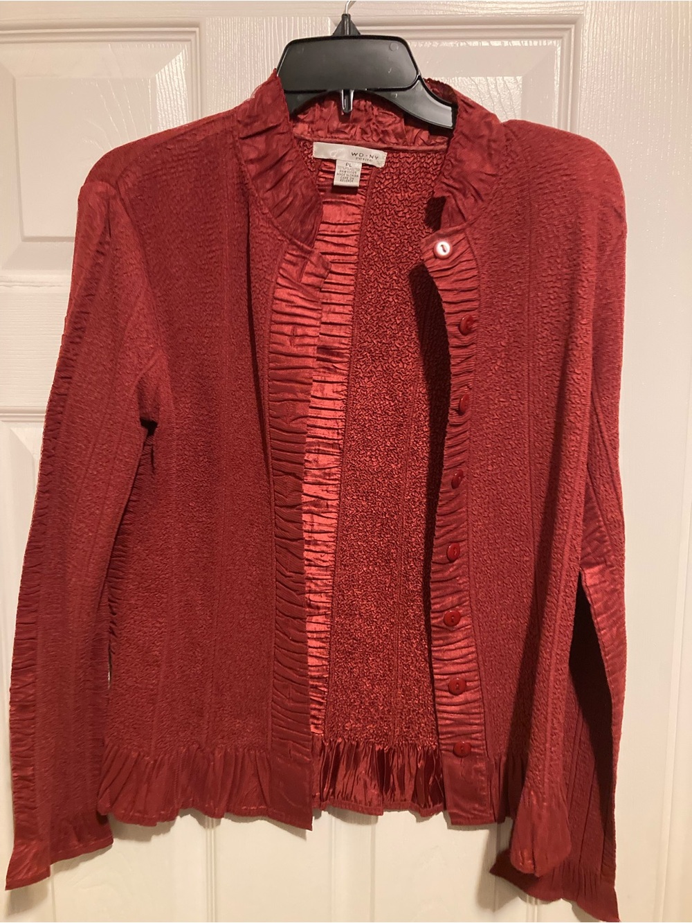 DKNY Red Ruffle-Trim Women's Cardigan